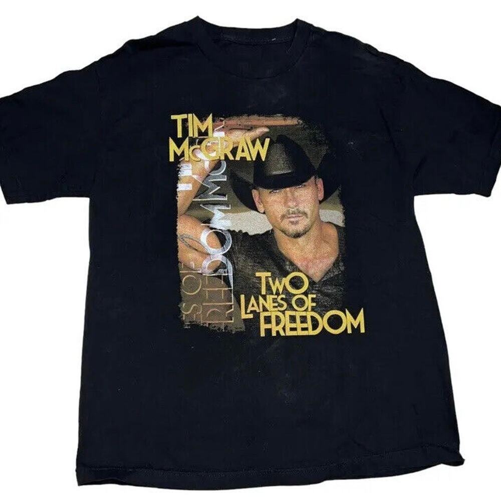 Tim McGraw Concert T-shirt Unisex Size L ? Black Two Lanes Of Freedom 2013 Tour